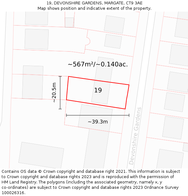 19, DEVONSHIRE GARDENS, MARGATE, CT9 3AE: Plot and title map