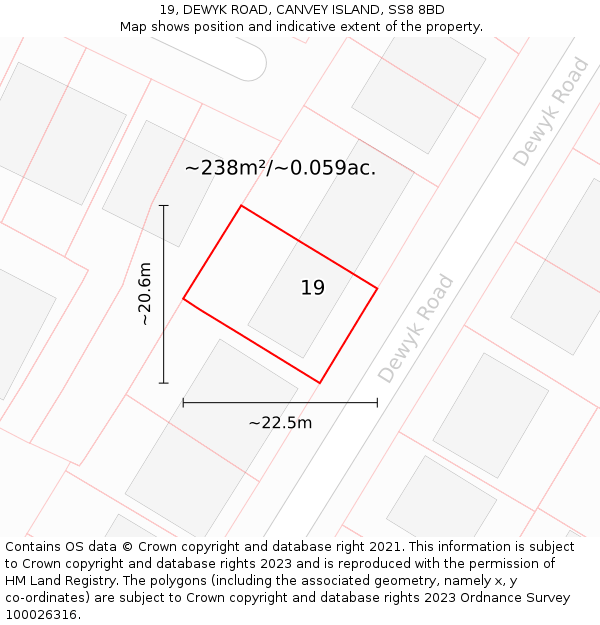 19, DEWYK ROAD, CANVEY ISLAND, SS8 8BD: Plot and title map