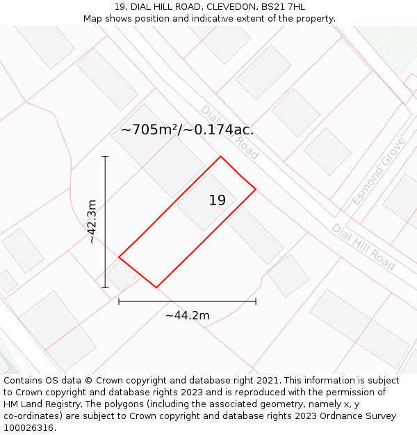 19, DIAL HILL ROAD, CLEVEDON, BS21 7HL: Plot and title map