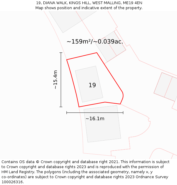 19, DIANA WALK, KINGS HILL, WEST MALLING, ME19 4EN: Plot and title map