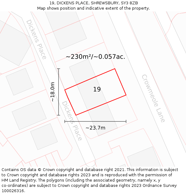 19, DICKENS PLACE, SHREWSBURY, SY3 8ZB: Plot and title map