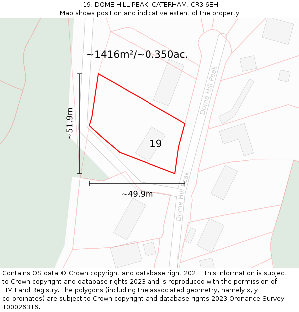 19, DOME HILL PEAK, CATERHAM, CR3 6EH: Plot and title map