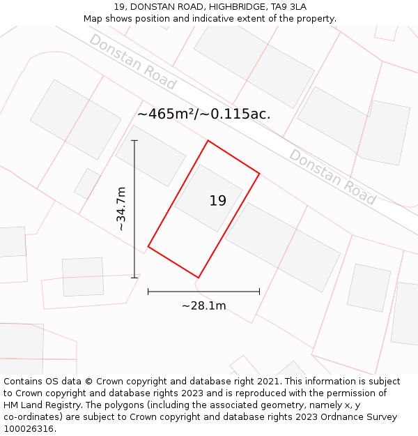 19, DONSTAN ROAD, HIGHBRIDGE, TA9 3LA: Plot and title map