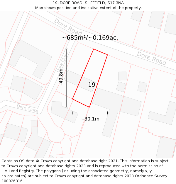 19, DORE ROAD, SHEFFIELD, S17 3NA: Plot and title map