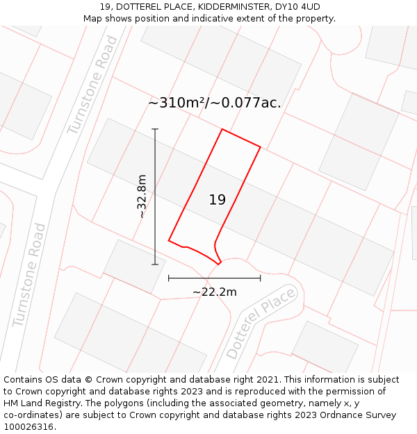 19, DOTTEREL PLACE, KIDDERMINSTER, DY10 4UD: Plot and title map
