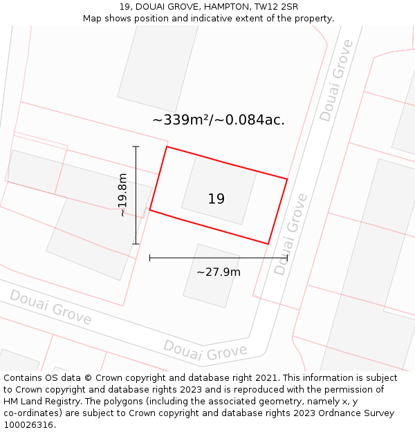 19, DOUAI GROVE, HAMPTON, TW12 2SR: Plot and title map