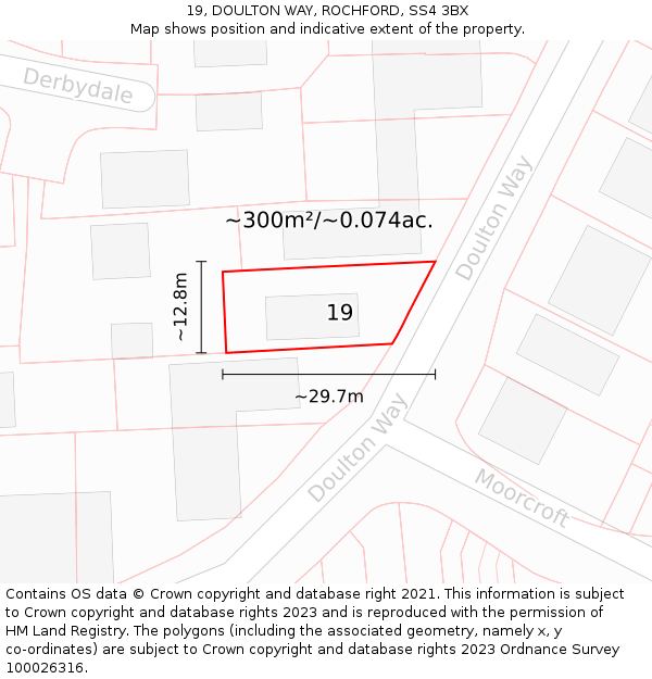 19, DOULTON WAY, ROCHFORD, SS4 3BX: Plot and title map