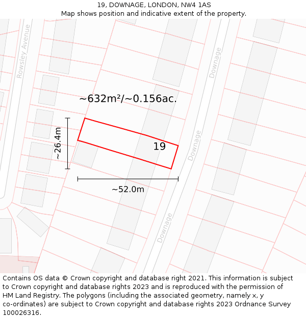 19, DOWNAGE, LONDON, NW4 1AS: Plot and title map