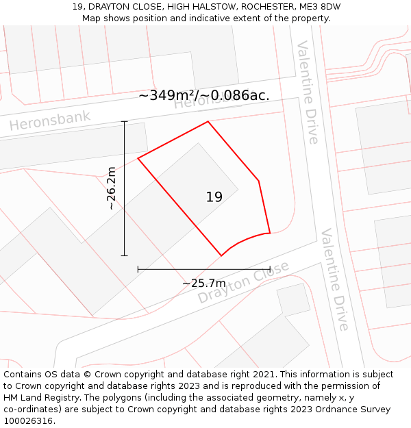 19, DRAYTON CLOSE, HIGH HALSTOW, ROCHESTER, ME3 8DW: Plot and title map