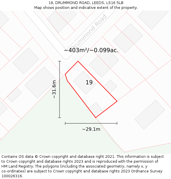 19, DRUMMOND ROAD, LEEDS, LS16 5LB: Plot and title map
