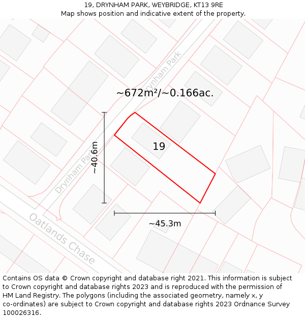 19, DRYNHAM PARK, WEYBRIDGE, KT13 9RE: Plot and title map