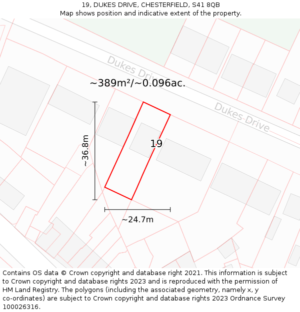 19, DUKES DRIVE, CHESTERFIELD, S41 8QB: Plot and title map