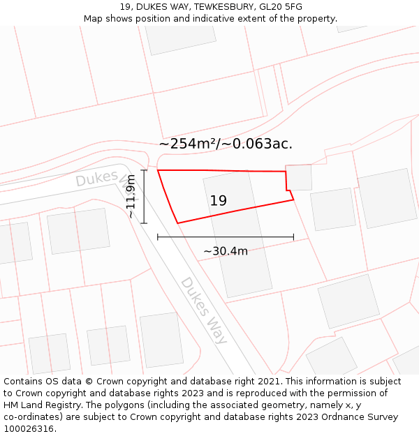 19, DUKES WAY, TEWKESBURY, GL20 5FG: Plot and title map