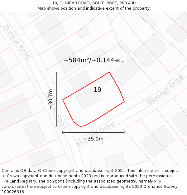 19, DUNBAR ROAD, SOUTHPORT, PR8 4RH: Plot and title map