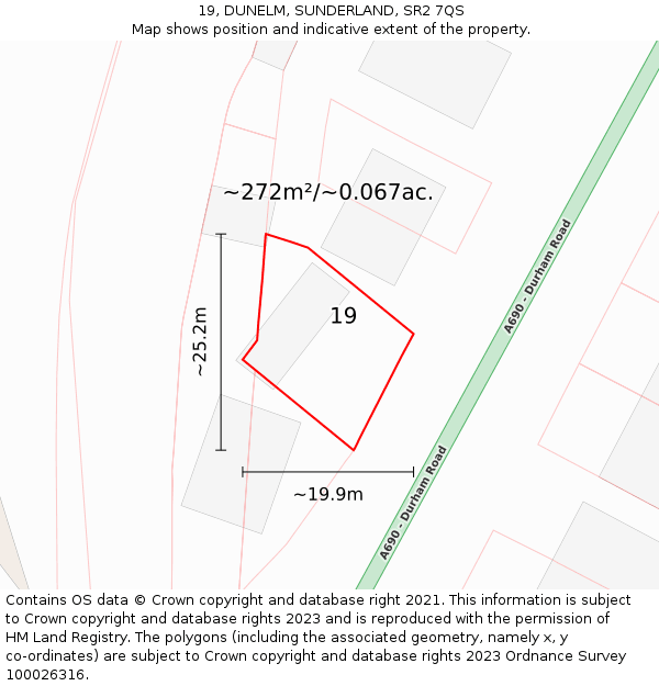 19, DUNELM, SUNDERLAND, SR2 7QS: Plot and title map