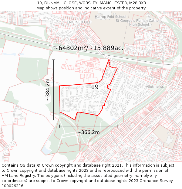 19, DUNMAIL CLOSE, WORSLEY, MANCHESTER, M28 3XR: Plot and title map