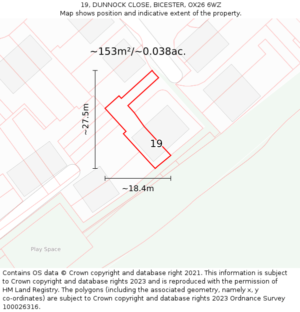 19, DUNNOCK CLOSE, BICESTER, OX26 6WZ: Plot and title map