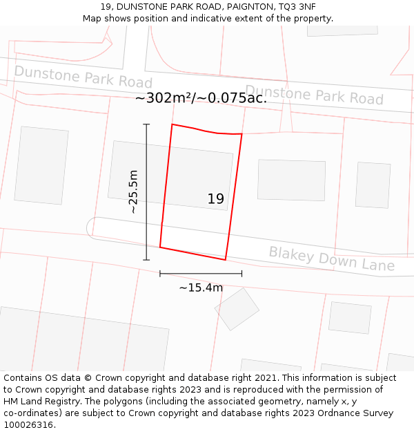 19, DUNSTONE PARK ROAD, PAIGNTON, TQ3 3NF: Plot and title map
