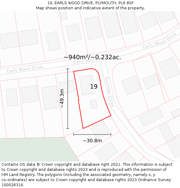 19, EARLS WOOD DRIVE, PLYMOUTH, PL6 8SF: Plot and title map