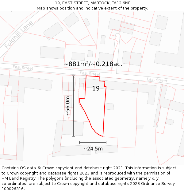 19, EAST STREET, MARTOCK, TA12 6NF: Plot and title map