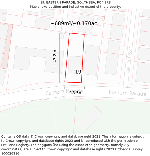 19, EASTERN PARADE, SOUTHSEA, PO4 9RB: Plot and title map