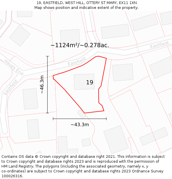 19, EASTFIELD, WEST HILL, OTTERY ST MARY, EX11 1XN: Plot and title map