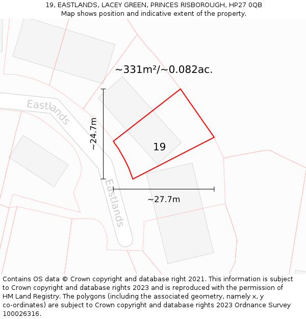 19, EASTLANDS, LACEY GREEN, PRINCES RISBOROUGH, HP27 0QB: Plot and title map