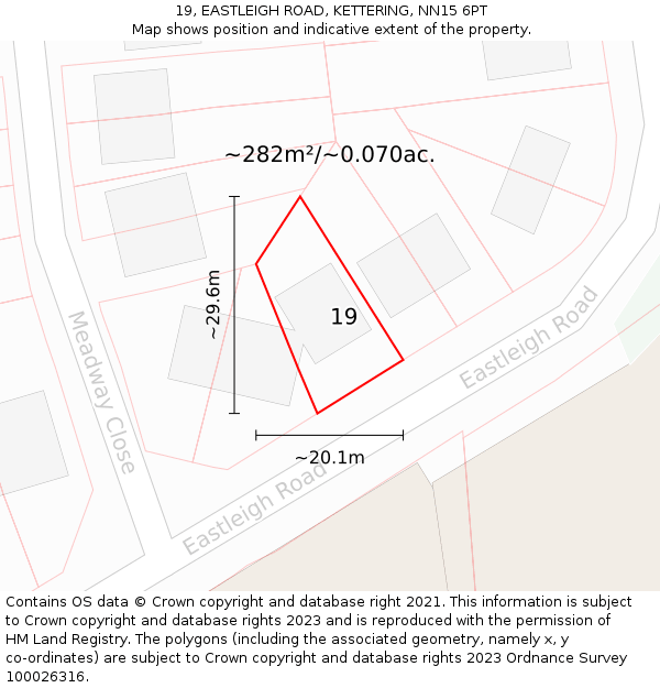 19, EASTLEIGH ROAD, KETTERING, NN15 6PT: Plot and title map