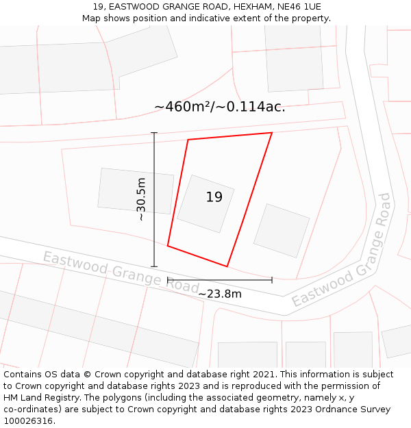 19, EASTWOOD GRANGE ROAD, HEXHAM, NE46 1UE: Plot and title map