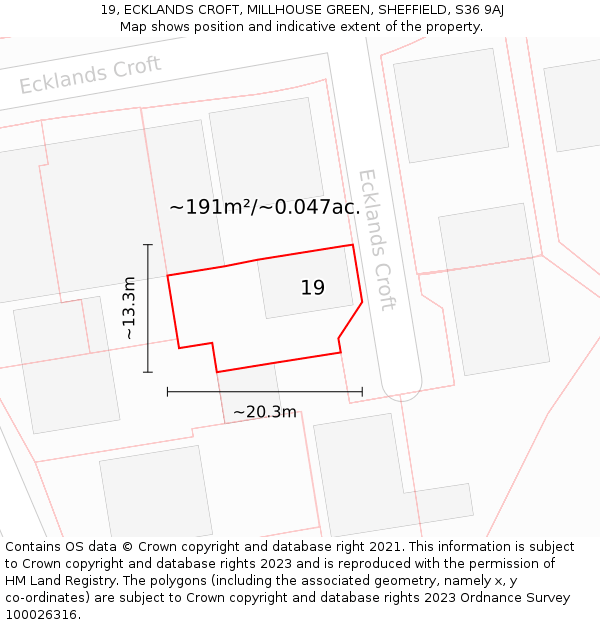 19, ECKLANDS CROFT, MILLHOUSE GREEN, SHEFFIELD, S36 9AJ: Plot and title map