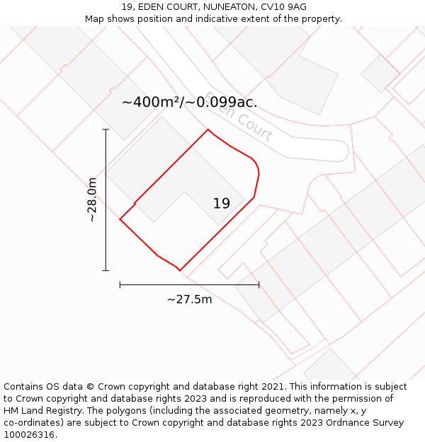 19, EDEN COURT, NUNEATON, CV10 9AG: Plot and title map