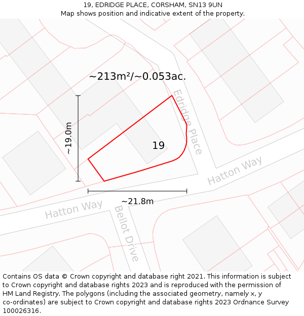 19, EDRIDGE PLACE, CORSHAM, SN13 9UN: Plot and title map