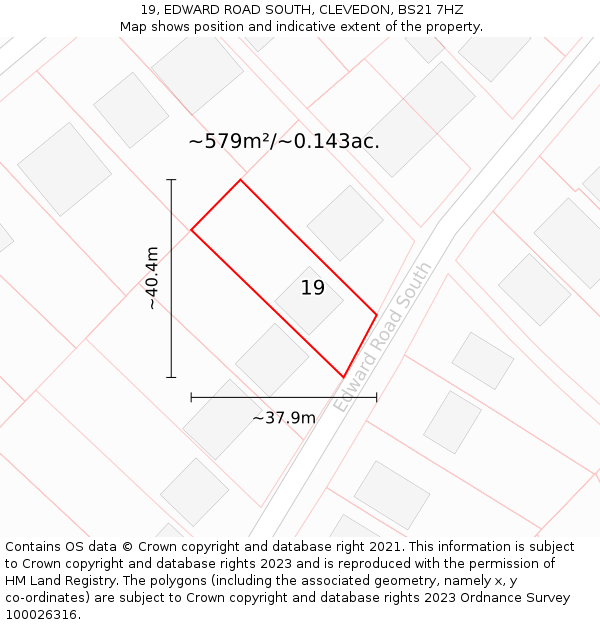 19, EDWARD ROAD SOUTH, CLEVEDON, BS21 7HZ: Plot and title map