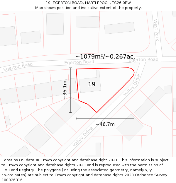 19, EGERTON ROAD, HARTLEPOOL, TS26 0BW: Plot and title map