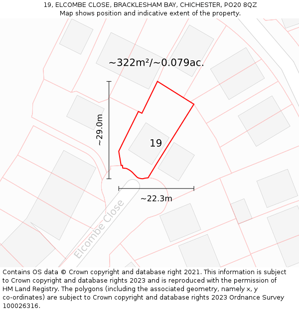 19, ELCOMBE CLOSE, BRACKLESHAM BAY, CHICHESTER, PO20 8QZ: Plot and title map