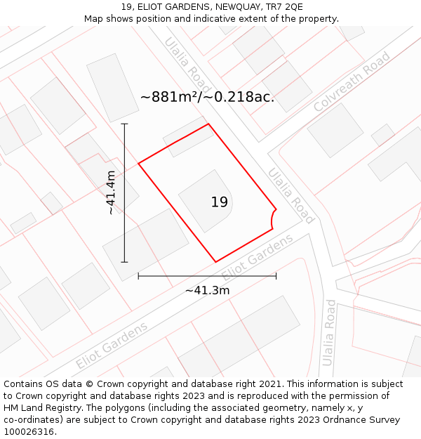 19, ELIOT GARDENS, NEWQUAY, TR7 2QE: Plot and title map