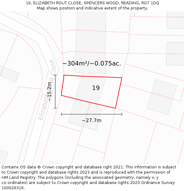 19, ELIZABETH ROUT CLOSE, SPENCERS WOOD, READING, RG7 1DQ: Plot and title map