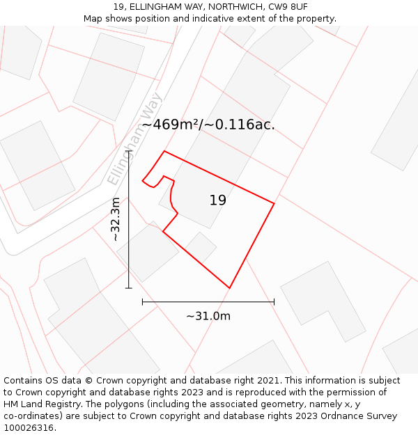 19, ELLINGHAM WAY, NORTHWICH, CW9 8UF: Plot and title map