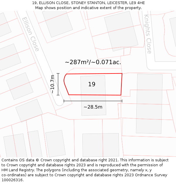 19, ELLISON CLOSE, STONEY STANTON, LEICESTER, LE9 4HE: Plot and title map
