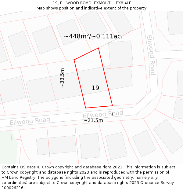 19, ELLWOOD ROAD, EXMOUTH, EX8 4LE: Plot and title map