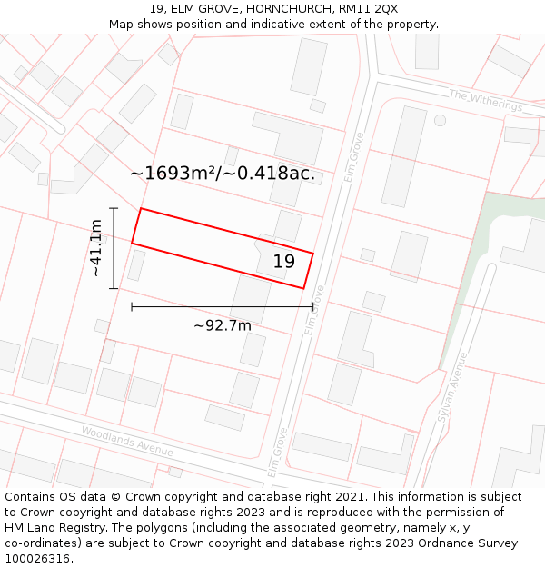 19, ELM GROVE, HORNCHURCH, RM11 2QX: Plot and title map