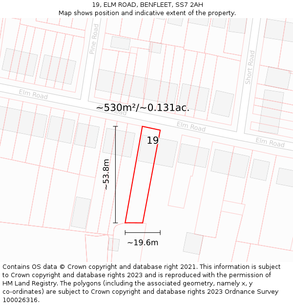 19, ELM ROAD, BENFLEET, SS7 2AH: Plot and title map