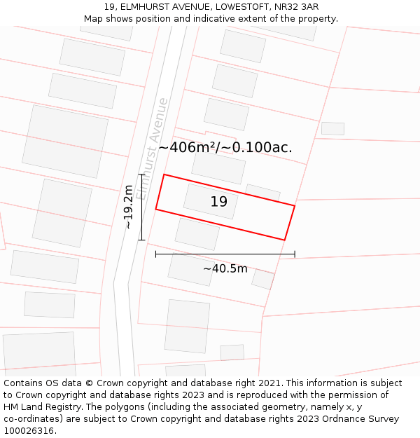 19, ELMHURST AVENUE, LOWESTOFT, NR32 3AR: Plot and title map