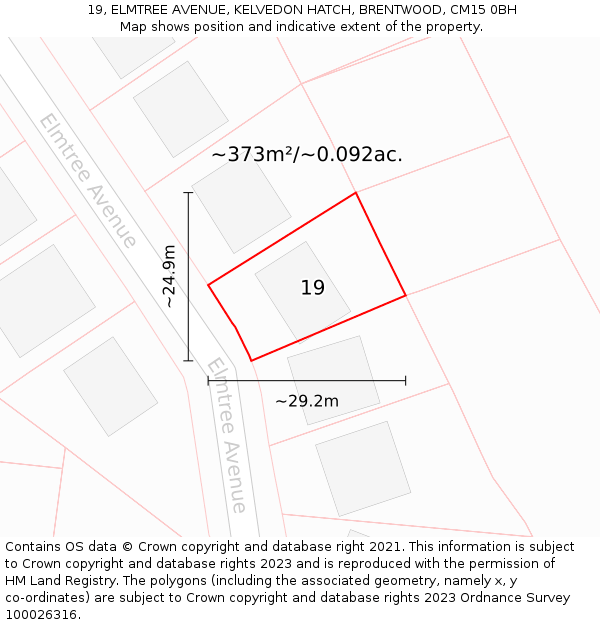 19, ELMTREE AVENUE, KELVEDON HATCH, BRENTWOOD, CM15 0BH: Plot and title map