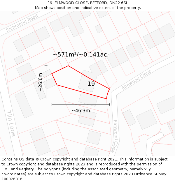 19, ELMWOOD CLOSE, RETFORD, DN22 6SL: Plot and title map