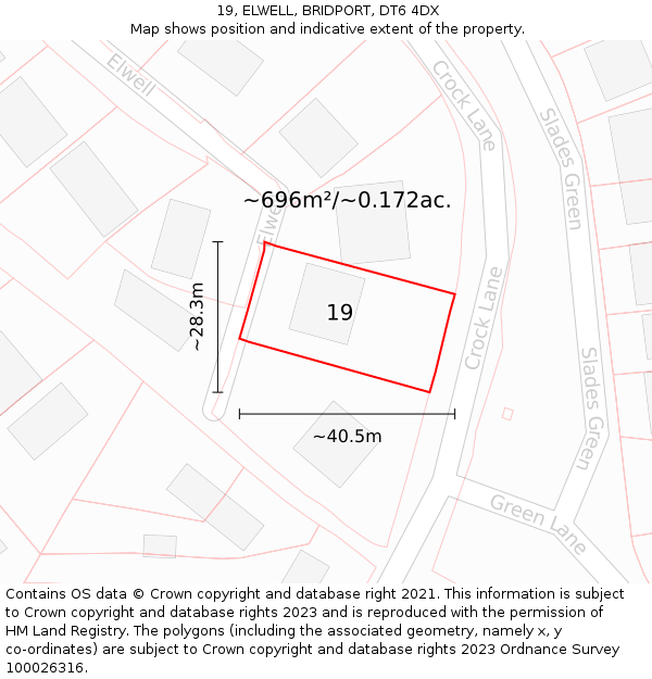 19, ELWELL, BRIDPORT, DT6 4DX: Plot and title map