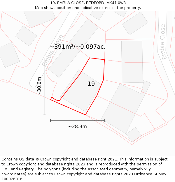 19, EMBLA CLOSE, BEDFORD, MK41 0WR: Plot and title map