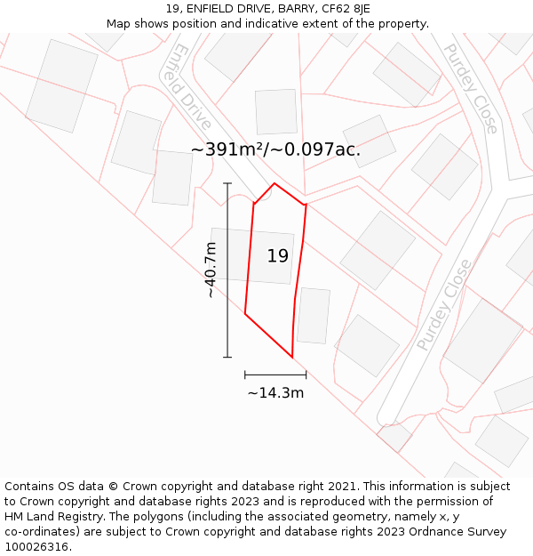 19, ENFIELD DRIVE, BARRY, CF62 8JE: Plot and title map