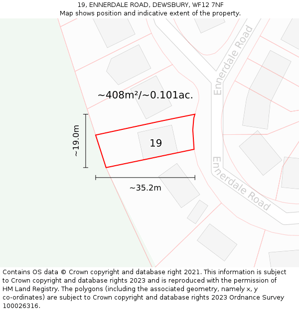 19, ENNERDALE ROAD, DEWSBURY, WF12 7NF: Plot and title map