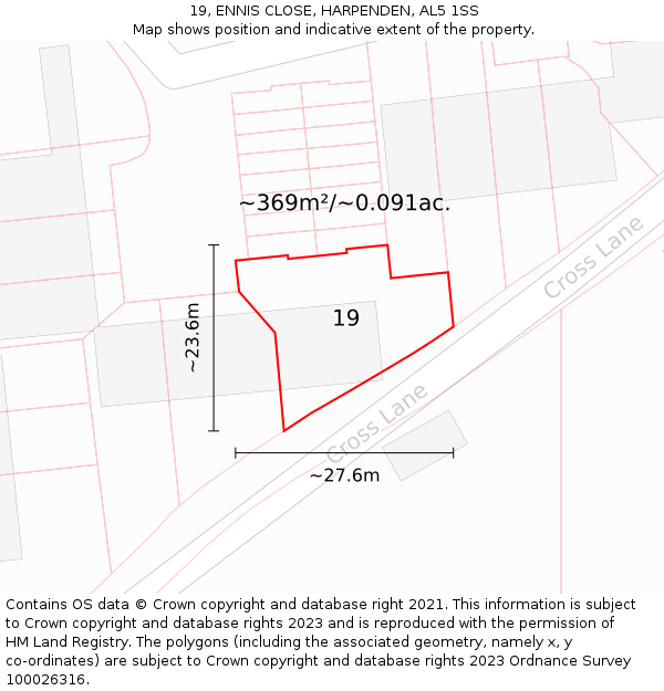 19, ENNIS CLOSE, HARPENDEN, AL5 1SS: Plot and title map